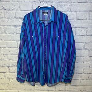 Ruddock Bros Shirt Mens Pearl Snap Striped Western Cowboy Rodeo Long Sleeve VTG